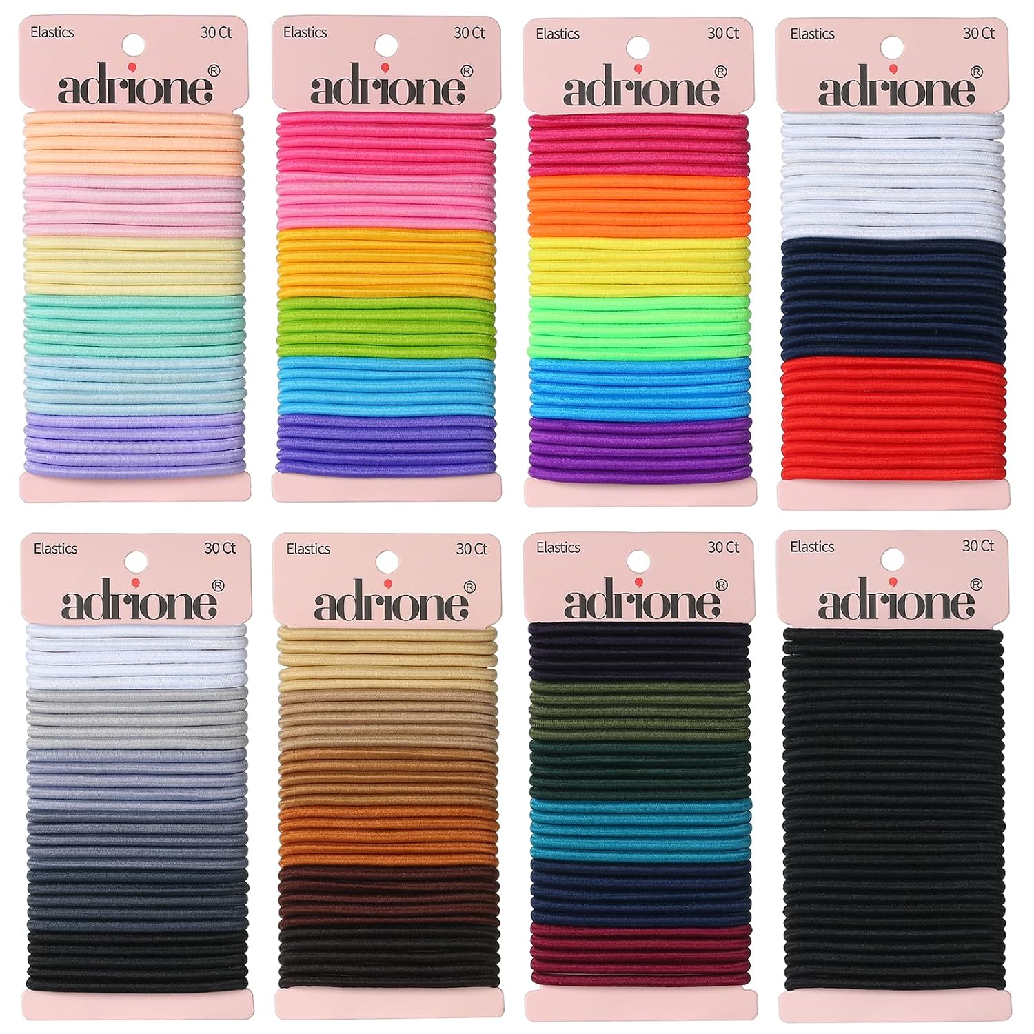 adrione-288-pack-colorful-hair-ties-for-women-girls-kids-40-assorted-colors-01 A large pack of 288 ADRIONE colorful hair ties, featuring a wide array of 40 different vibrant colors.
