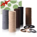 A pile of 100 brown seamless elastic hair ties, soft and stretchy, ideal for women and girls with all hair types.