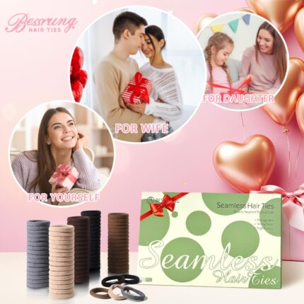 A pile of 100 brown seamless elastic hair ties, soft and stretchy, ideal for women and girls with all hair types.