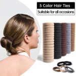 A pile of 100 brown seamless elastic hair ties, soft and stretchy, ideal for women and girls with all hair types.