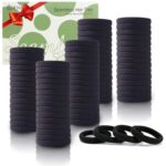 A pile of 100 black Bessrung seamless elastic hair ties, suitable for all hair types, on a clean background.