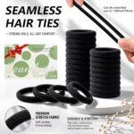 A pile of 100 black Bessrung seamless elastic hair ties, suitable for all hair types, on a clean background.
