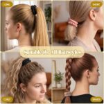 Set of six DEMAZALO silk hair scrunchies in black, coffee brown, and rose pink, neatly arranged.