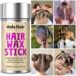 Dolahair Hair Wax Stick for sleek hairstyles, showing the product in hand smoothing down flyaway hairs.