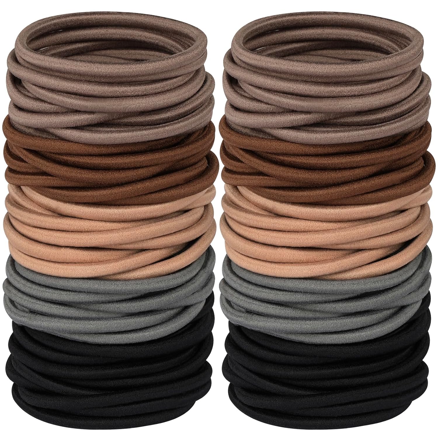 hageolan-120-piece-no-damage-multicolored-hair-ties-for-thick-hair-01 A pile of assorted B (120 PCS) multicolored Hageolan hair ties, showcasing their thickness and elasticity.