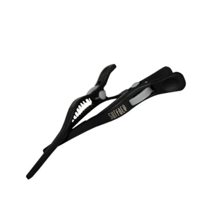 Two black cushion grip hair clips, designed for professional sectioning and styling, shown against a neutral background.