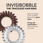 An 8-pack of invisibobble Original spiral hair ties, four in crystal clear and four in pretzel brown, displayed.