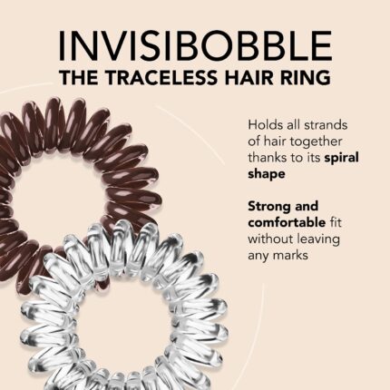 An 8-pack of invisibobble Original spiral hair ties, four in crystal clear and four in pretzel brown, displayed.