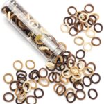 A pile of 100 brown, seamless cotton hair ties, showcasing their soft texture and elasticity.