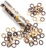 A pile of 100 brown, seamless cotton hair ties, showcasing their soft texture and elasticity.