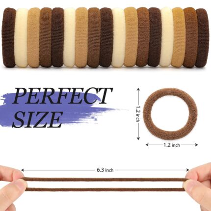 A pile of 100 brown, seamless cotton hair ties, showcasing their soft texture and elasticity.