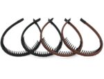Four multi-colored zig zag headbands for women, shown in a pack, designed for non-slip hair styling.