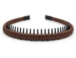 Four multi-colored zig zag headbands for women, shown in a pack, designed for non-slip hair styling.