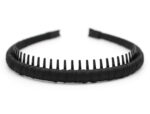 Four multi-colored zig zag headbands for women, shown in a pack, designed for non-slip hair styling.