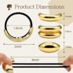 Set of six gold metal hair cuffs in various geometric designs on a white background, suitable for ponytails and updos.