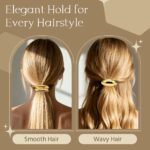 Set of six gold metal hair cuffs in various geometric designs on a white background, suitable for ponytails and updos.