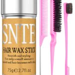 A girlish pink Samnyte hair wax stick with a pink slick back brush, a rat tail comb, and an edge brush.
