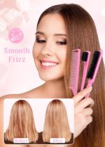 A girlish pink Samnyte hair wax stick with a pink slick back brush, a rat tail comb, and an edge brush.