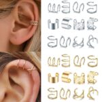 A close-up view of various gold and silver hair braid and dreadlock cuffs, showcasing different unique designs.
